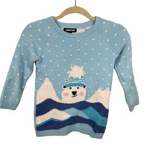 Lands End Kids 5-6 Blue Polar Bear Novelty Graphic Knit Sweater Winter Holiday